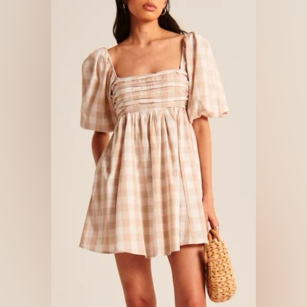 Abercrombie & Fitch Puff Sleeve Mini Dress in Gingham XL